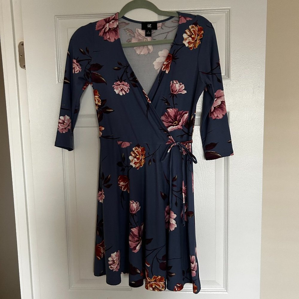 Quarter Sleeve Floral Wrap Dress